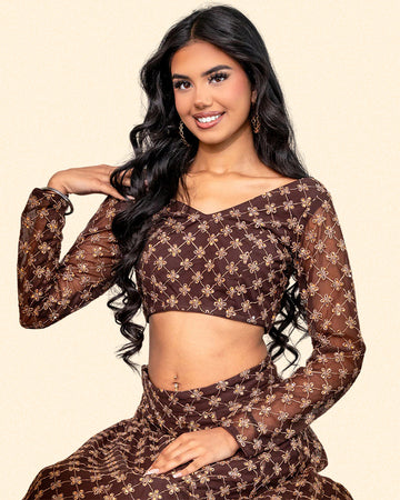 Brown Organza Lehnga