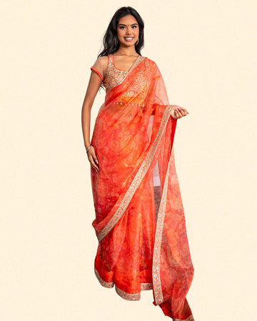 Orange Organza Saree