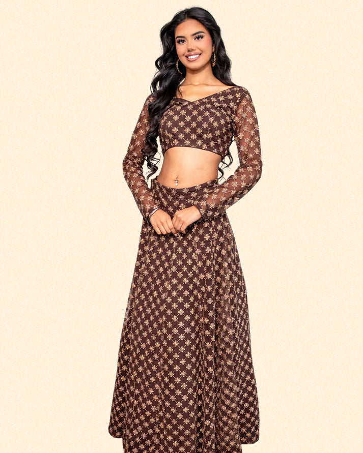 Brown Organza Lehnga