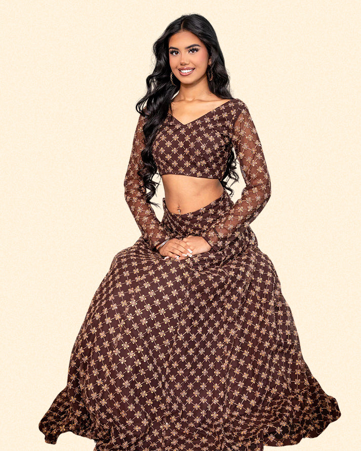 Brown Organza Lehnga