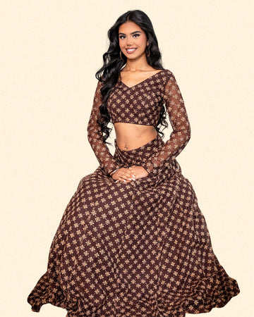 Brown Organza Lehnga