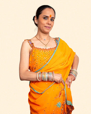 Fire Orange Embroidered Saree