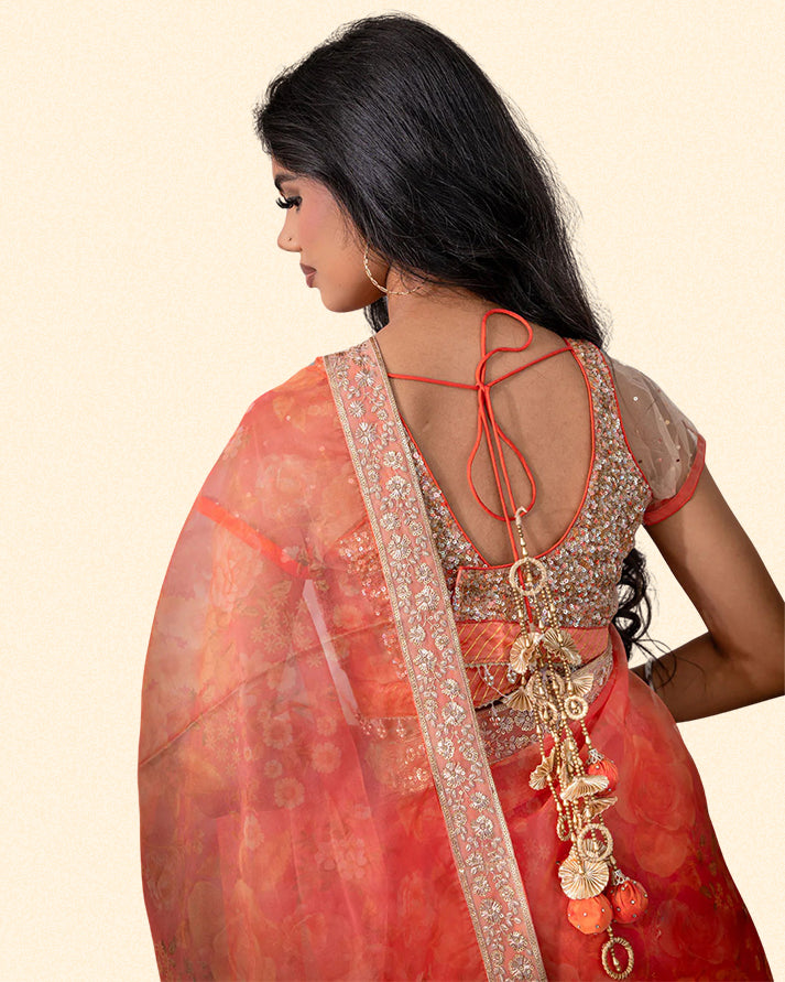 Orange Organza Saree
