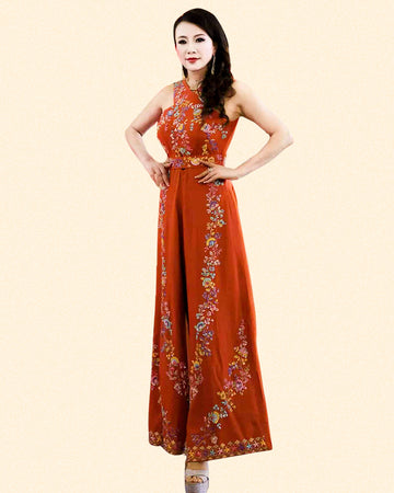 Orange Cotton Silk Jumpsuit